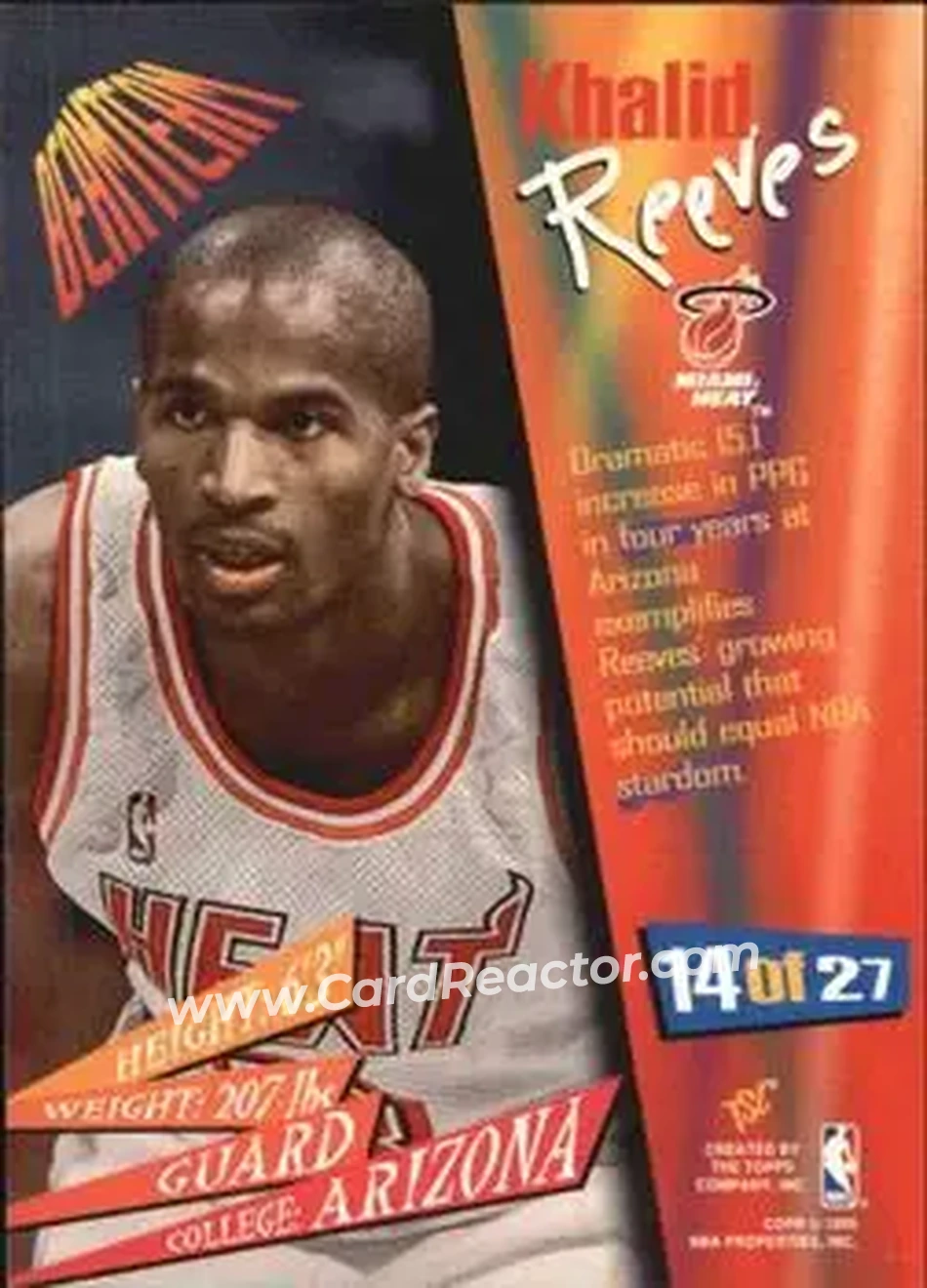 1994-95 Stadium Club - Beam Team #14 - Khalid Reeves - Miami Heat - Back 1994-95 Stadium Club - Beam Team #14 - Khalid Reeves - Miami Heat - Back