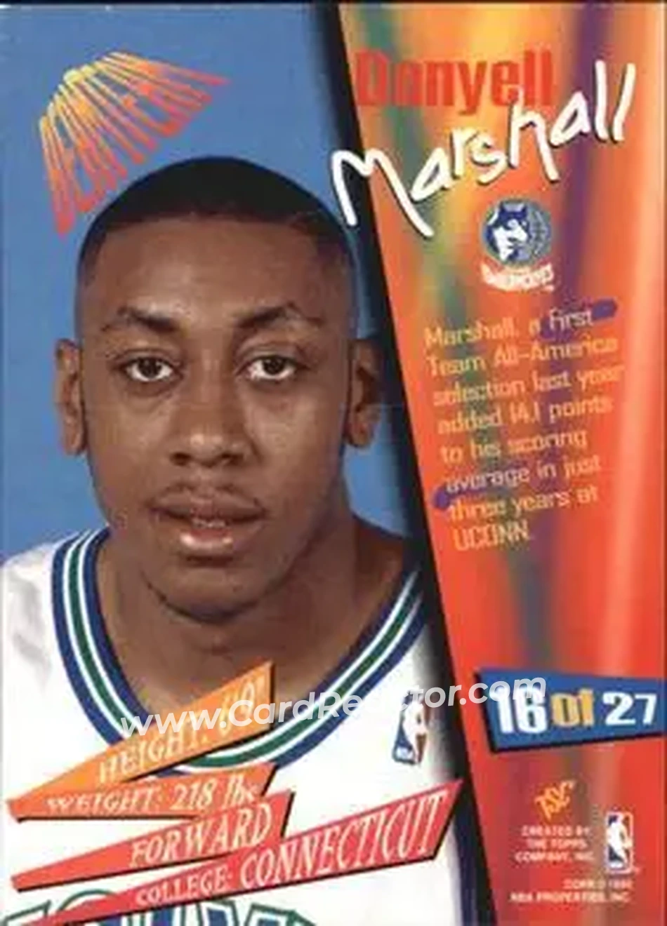 1994-95 Stadium Club - Beam Team #16 - Donyell Marshall - Minnesota Timberwolves - Back 1994-95 Stadium Club - Beam Team #16 - Donyell Marshall - Minnesota Timberwolves - Back