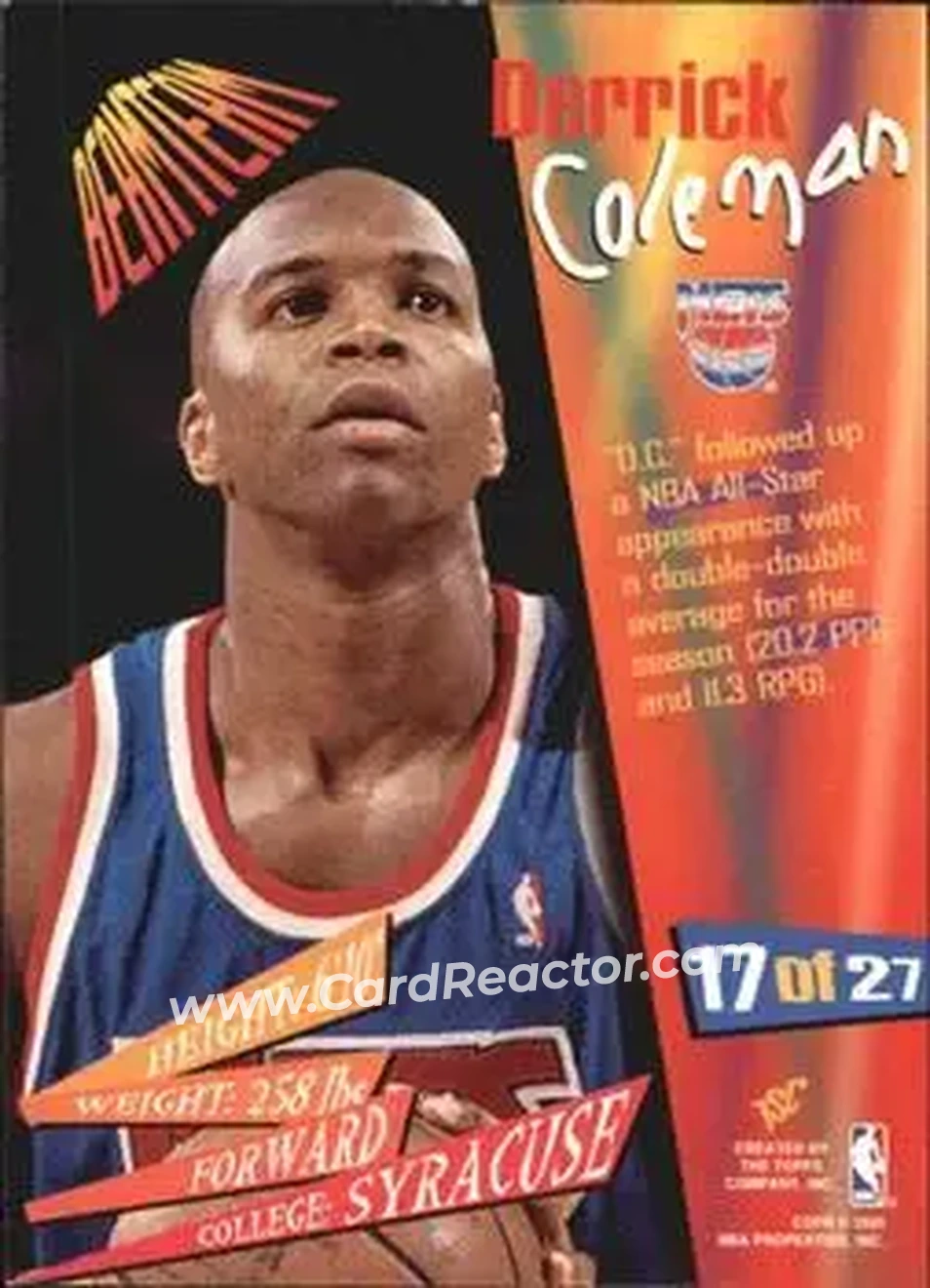 1994-95 Stadium Club - Beam Team #17 - Derrick Coleman - New Jersey Nets - Back 1994-95 Stadium Club - Beam Team #17 - Derrick Coleman - New Jersey Nets - Back