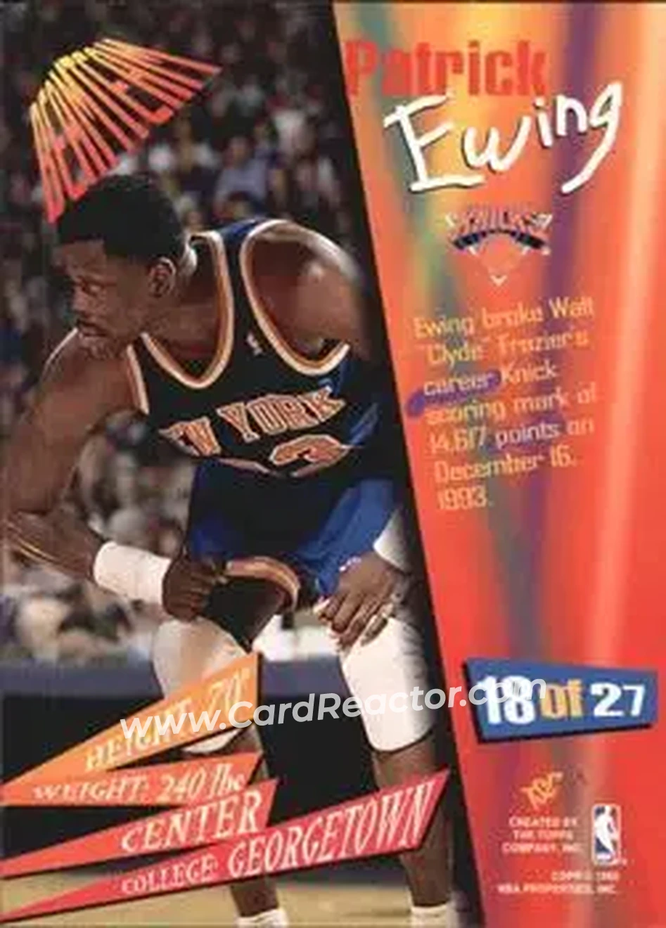 1994-95 Stadium Club - Beam Team #18 - Patrick Ewing - New York Knicks - Back 1994-95 Stadium Club - Beam Team #18 - Patrick Ewing - New York Knicks - Back