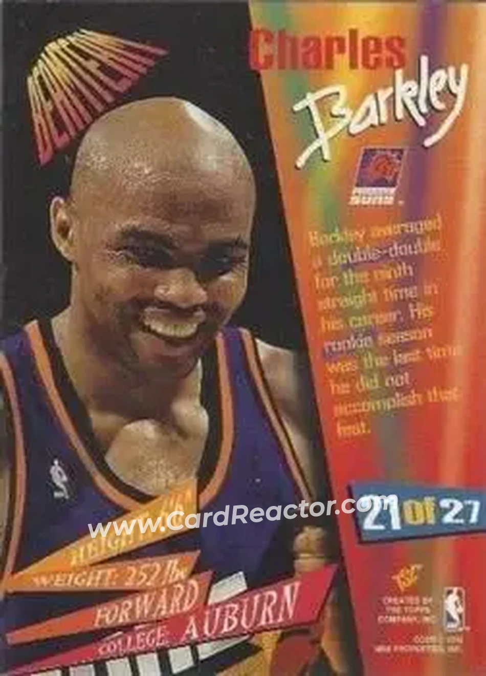 1994-95 Stadium Club - Beam Team #21 - Charles Barkley - Phoenix Suns - Back