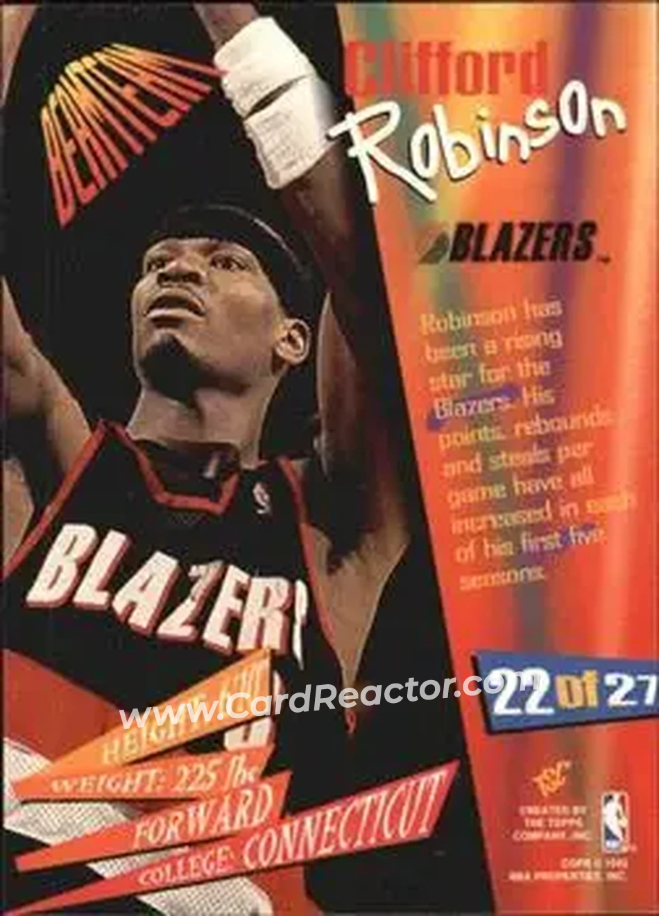 1994-95 Stadium Club - Beam Team #22 - Clifford Robinson - Portland Trail Blazers - Back 1994-95 Stadium Club - Beam Team #22 - Clifford Robinson - Portland Trail Blazers - Back