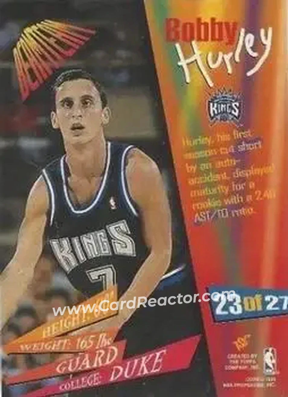 1994-95 Stadium Club - Beam Team #23 - Bobby Hurley - Sacramento Kings - Back 1994-95 Stadium Club - Beam Team #23 - Bobby Hurley - Sacramento Kings - Back