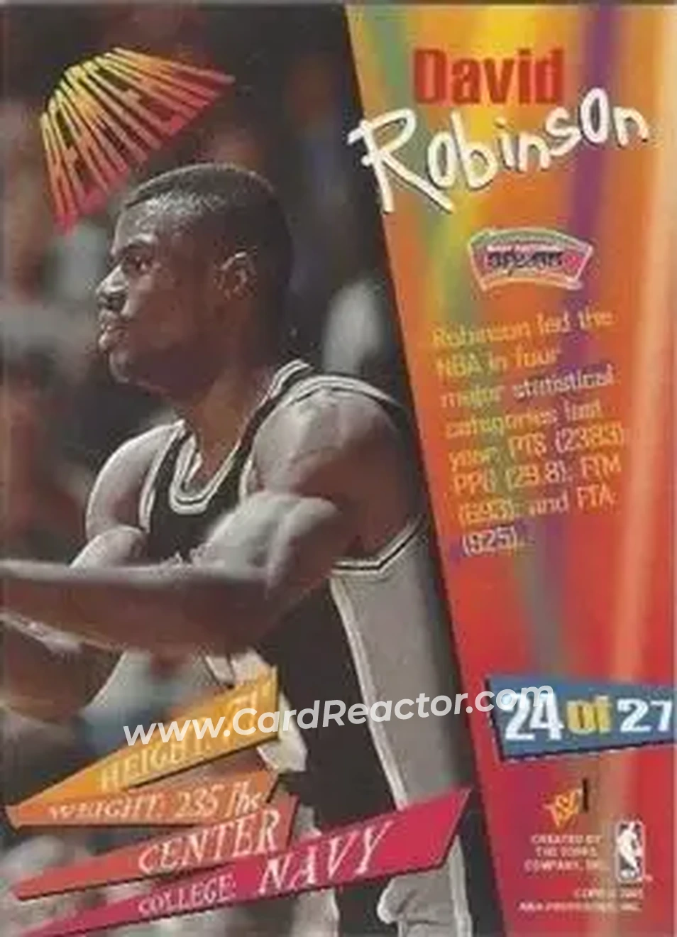 1994-95 Stadium Club - Beam Team #24 - David Robinson - San Antonio Spurs - Back