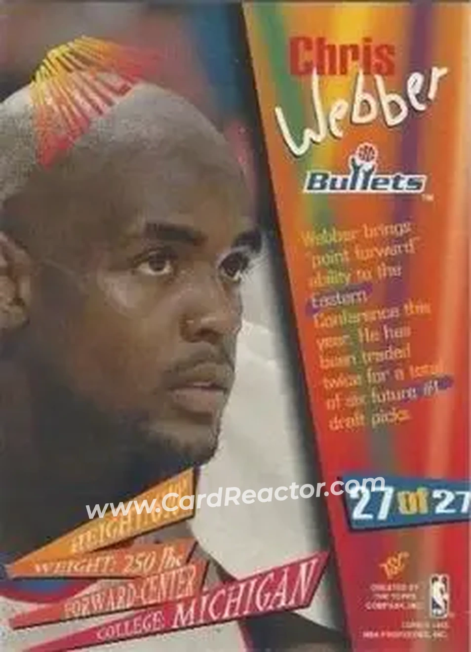 1994-95 Stadium Club - Beam Team #27 - Chris Webber - Washington Bullets - Back
