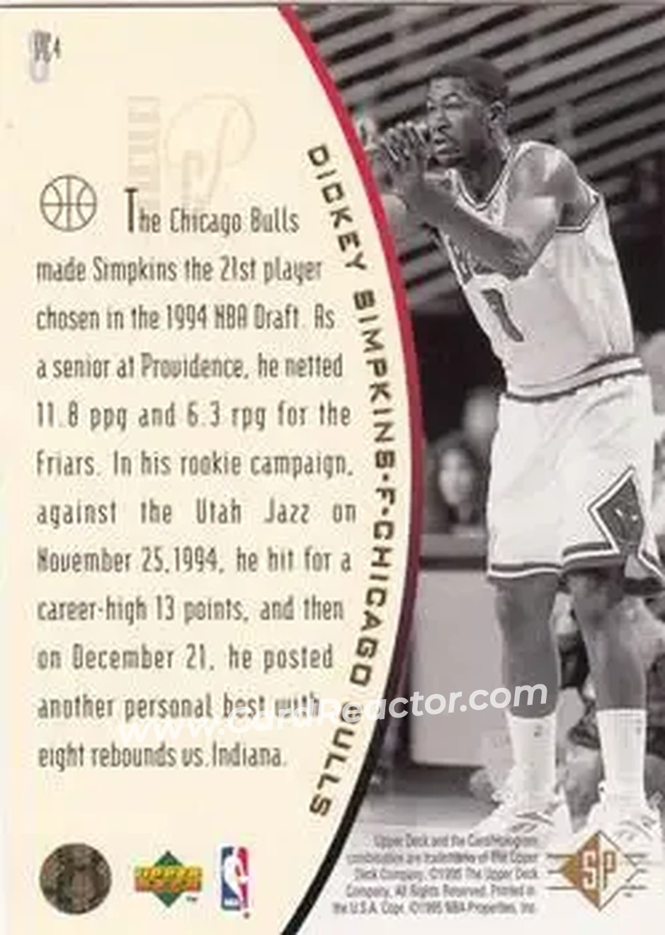 1994-95 SP - Holoviews #PC4 - Dickey Simpkins - Chicago Bulls - Back 1994-95 SP - Holoviews #PC4 - Dickey Simpkins - Chicago Bulls - Back