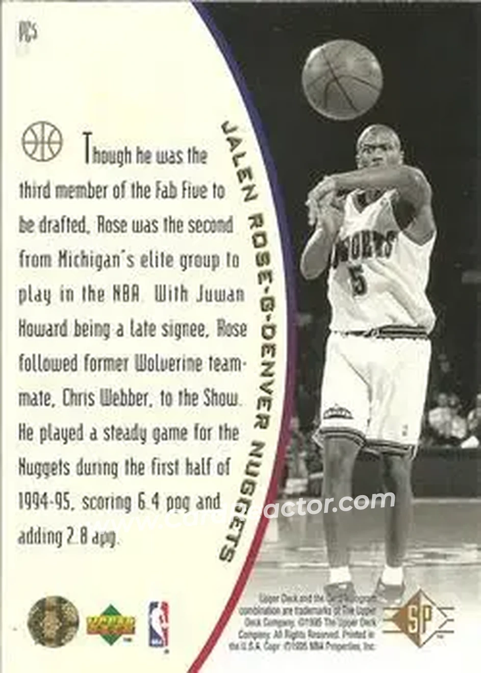 1994-95 SP - Holoviews #PC5 - Jalen Rose - Denver Nuggets - Back