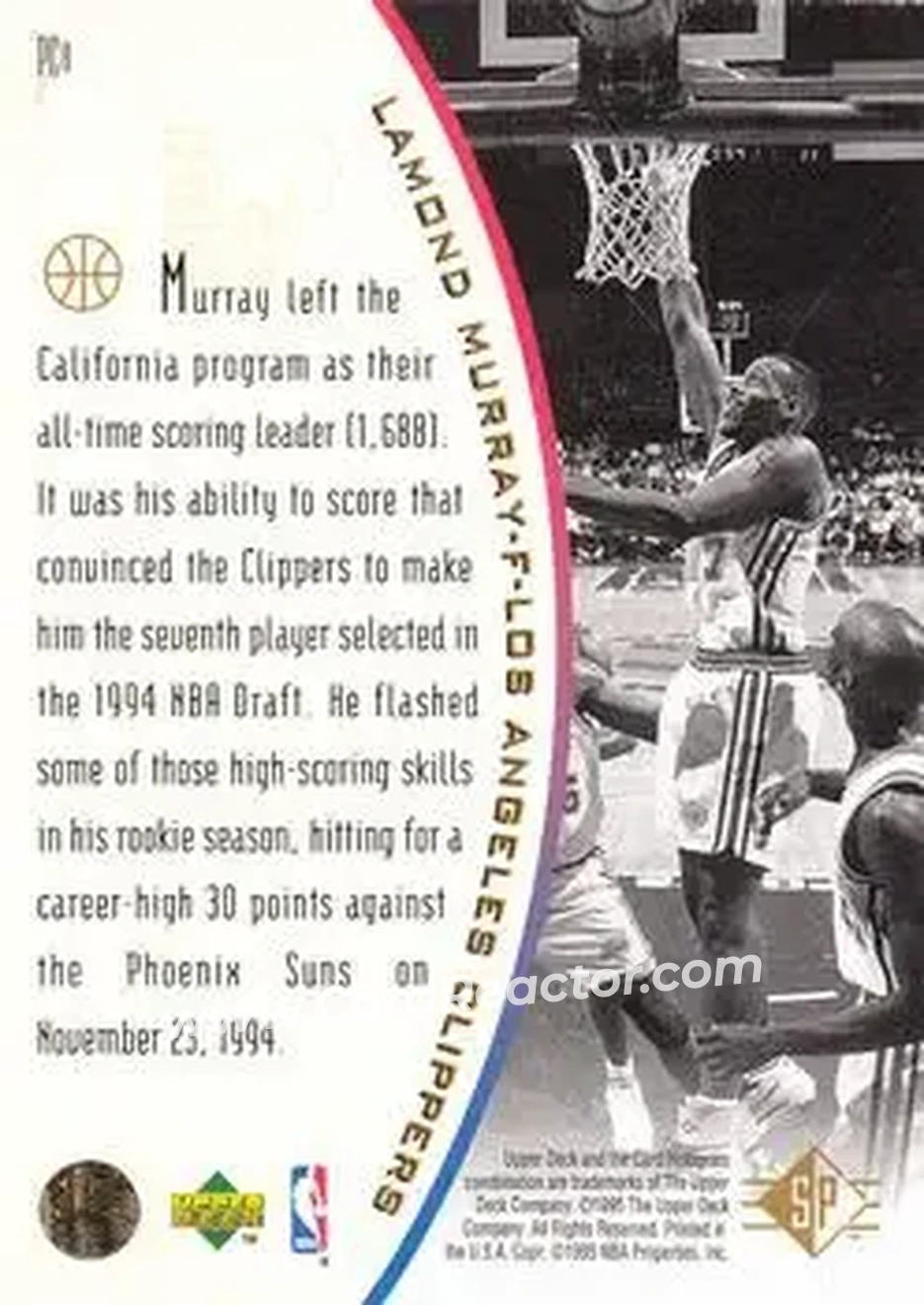 1994-95 SP - Holoviews #PC8 - Lamond Murray - Los Angeles Clippers - Back 1994-95 SP - Holoviews #PC8 - Lamond Murray - Los Angeles Clippers - Back