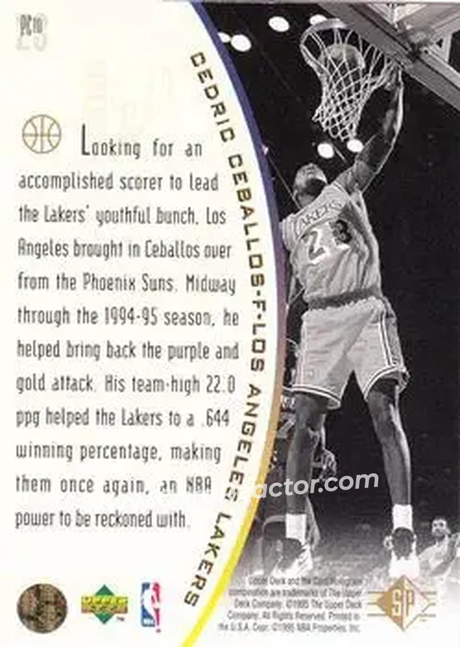 1994-95 SP - Holoviews #PC10 - Cedric Ceballos - Los Angeles Lakers - Back 1994-95 SP - Holoviews #PC10 - Cedric Ceballos - Los Angeles Lakers - Back