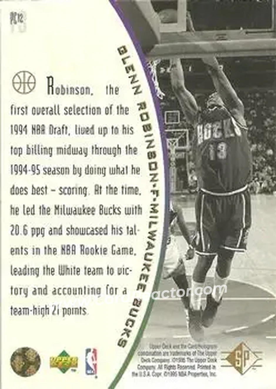 1994-95 SP - Holoviews #PC12 - Glenn Robinson - Milwaukee Bucks - Back 1994-95 SP - Holoviews #PC12 - Glenn Robinson - Milwaukee Bucks - Back