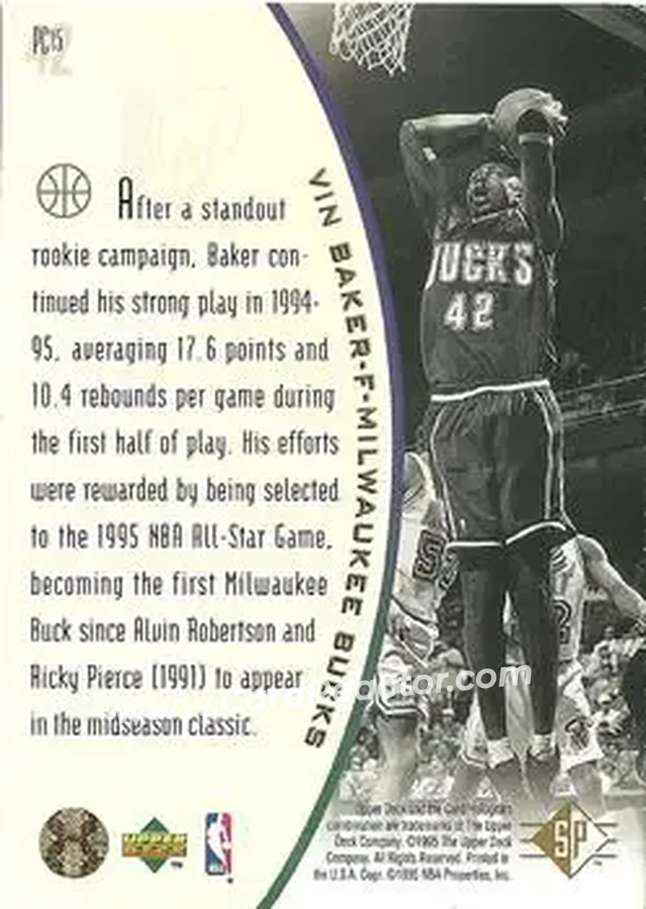 1994-95 SP - Holoviews #PC15 - Vin Baker - Milwaukee Bucks - Back 1994-95 SP - Holoviews #PC15 - Vin Baker - Milwaukee Bucks - Back