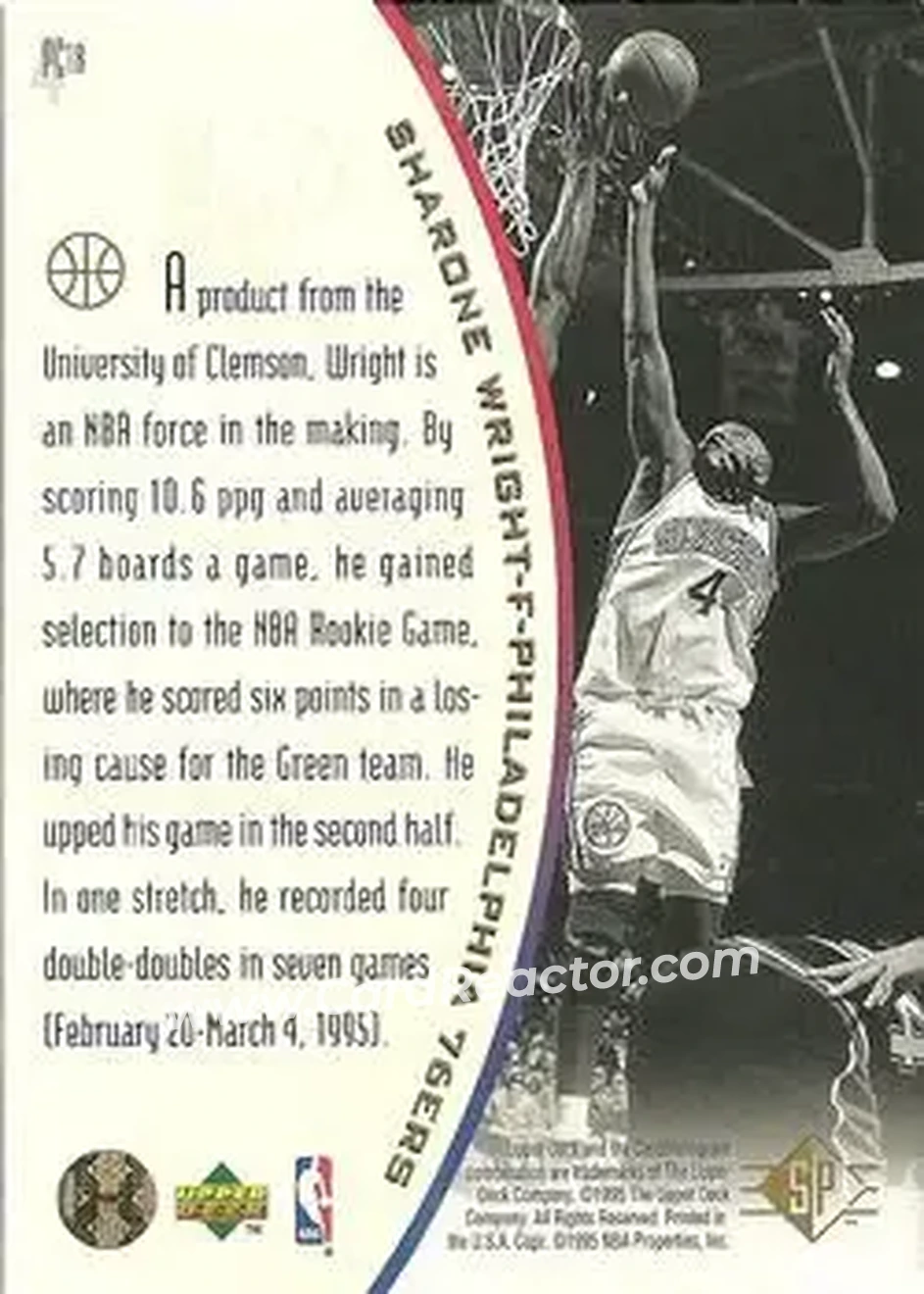 1994-95 SP - Holoviews #PC18 - Sharone Wright - Philadelphia 76ers - Back