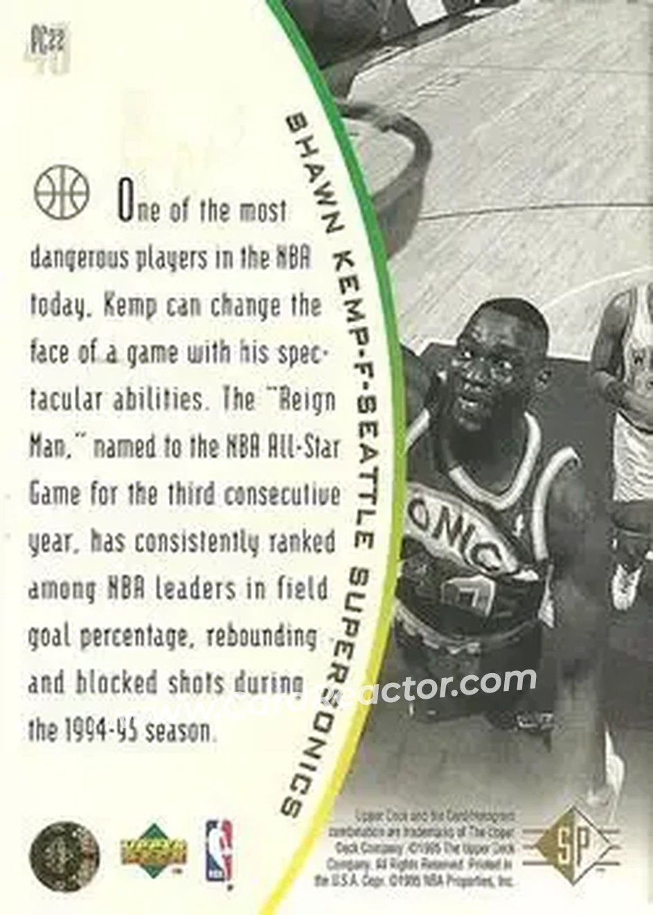 1994-95 SP - Holoviews #PC22 - Shawn Kemp - Seattle SuperSonics - Back