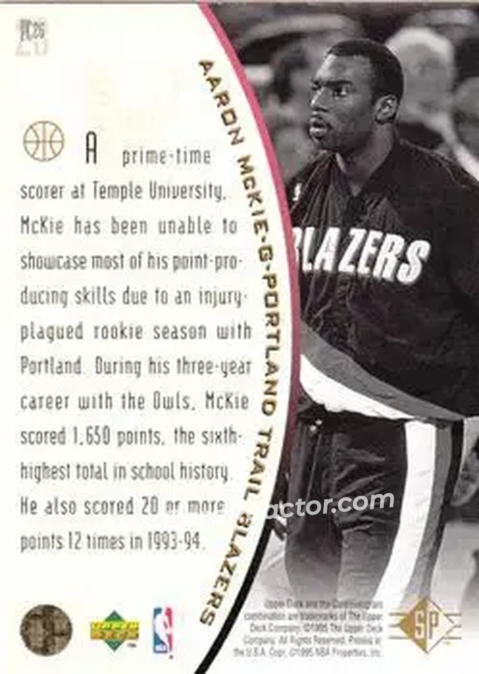 1994-95 SP - Holoviews #PC26 - Aaron McKie - Portland Trail Blazers - Back