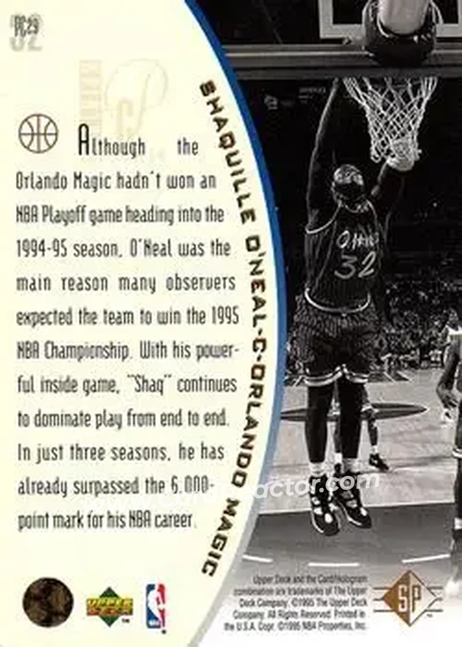1994-95 SP - Holoviews #PC29 - Shaquille O'Neal - Orlando Magic - Back 1994-95 SP - Holoviews #PC29 - Shaquille O'Neal - Orlando Magic - Back