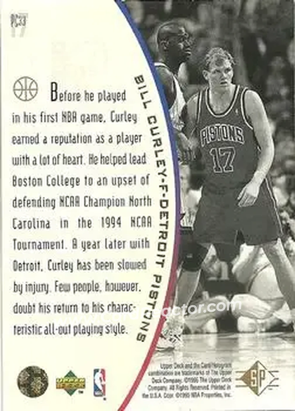1994-95 SP - Holoviews #PC33 - Bill Curley - Detroit Pistons - Back 1994-95 SP - Holoviews #PC33 - Bill Curley - Detroit Pistons - Back
