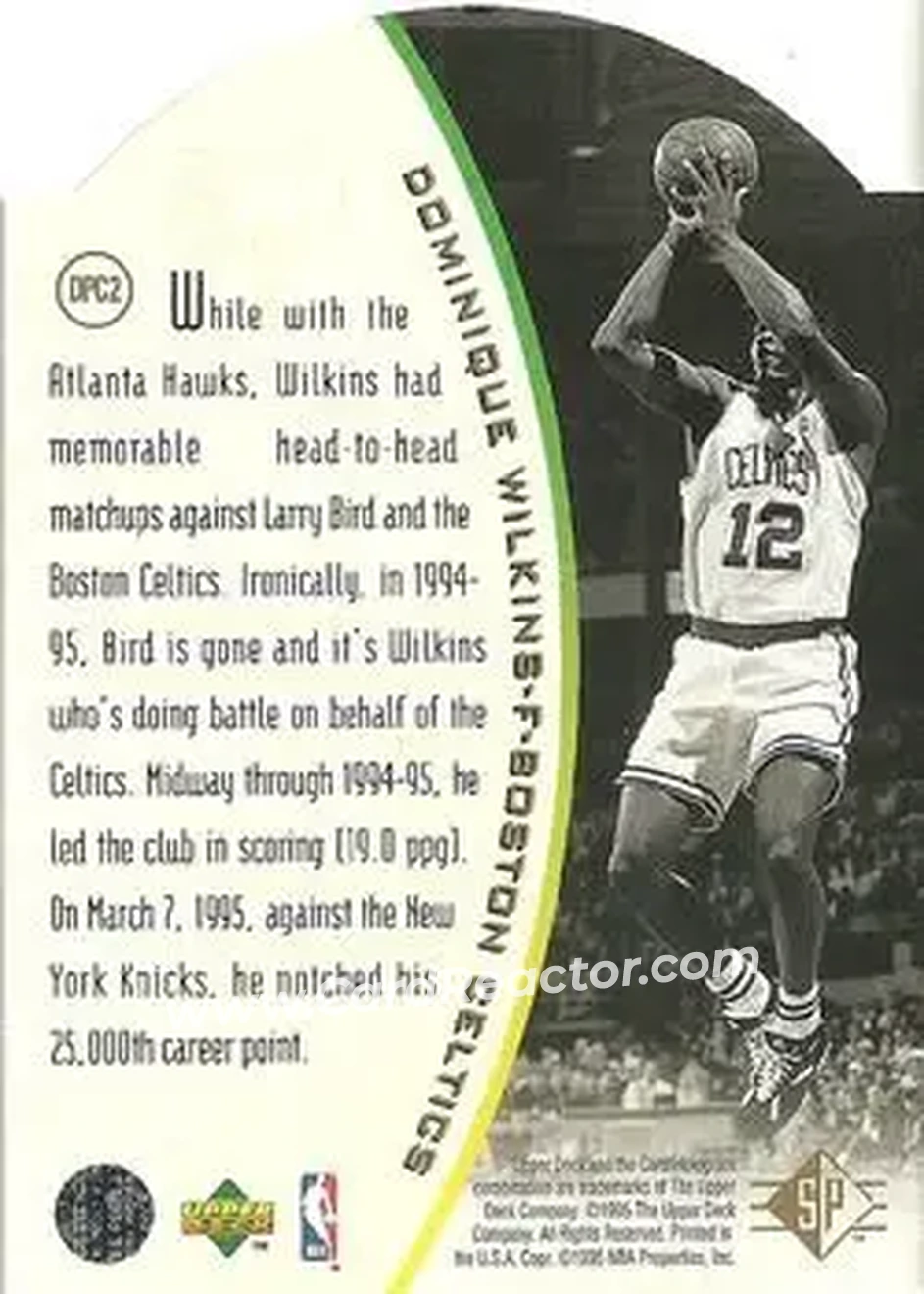 1994-95 SP - Holoviews Die Cut #DPC2 - Dominique Wilkins - Boston Celtics - Back 1994-95 SP - Holoviews Die Cut #DPC2 - Dominique Wilkins - Boston Celtics - Back