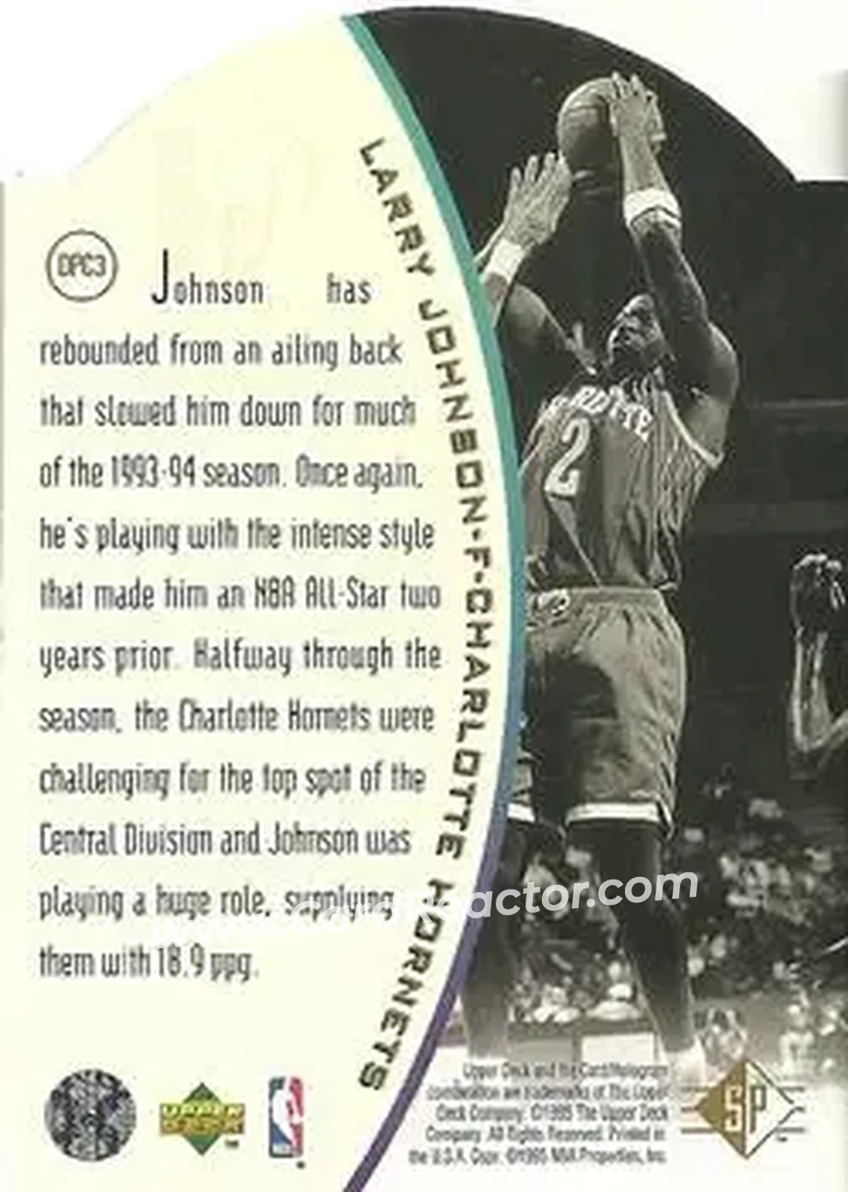 1994-95 SP - Holoviews Die Cut #DPC3 - Larry Johnson - Charlotte Hornets - Back 1994-95 SP - Holoviews Die Cut #DPC3 - Larry Johnson - Charlotte Hornets - Back