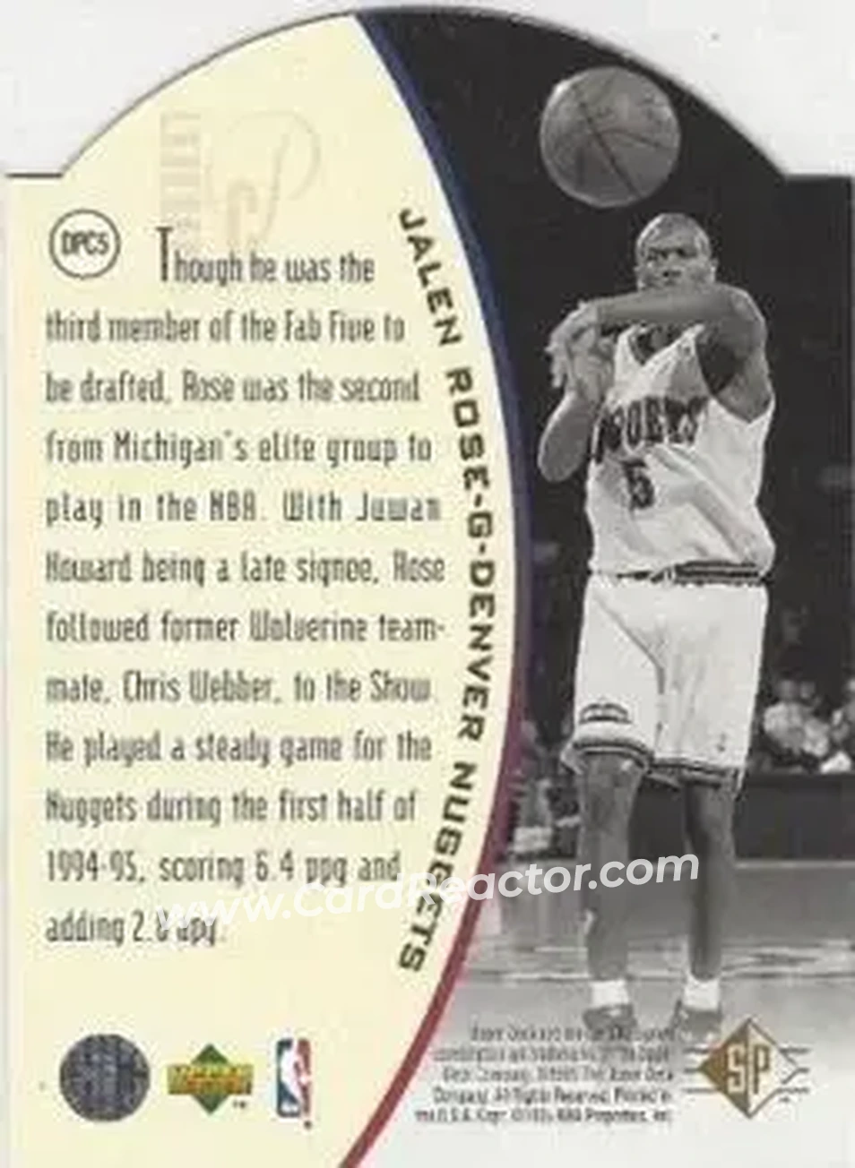 1994-95 SP - Holoviews Die Cut #DPC5 - Jalen Rose - Denver Nuggets - Back