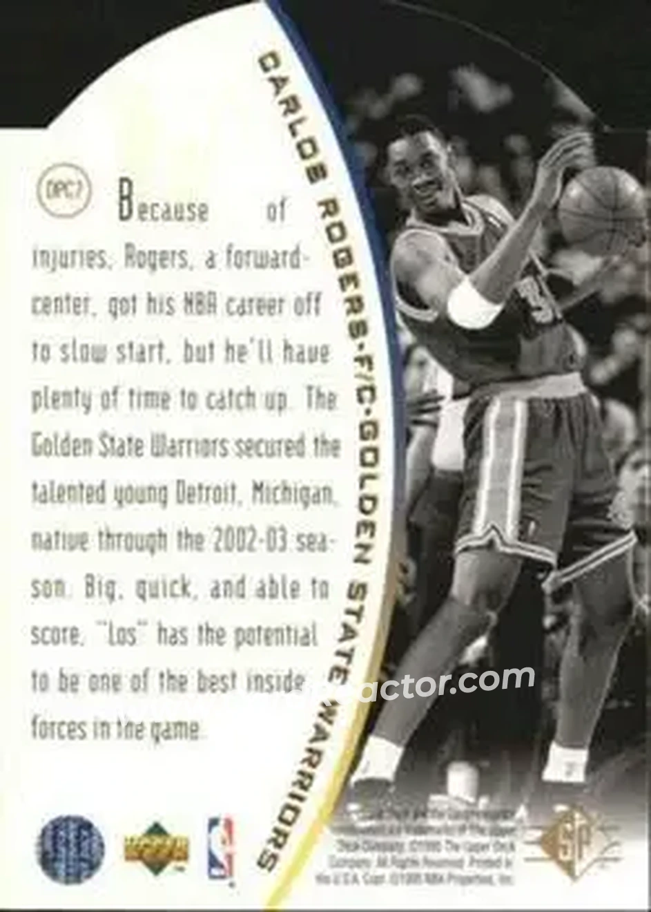 1994-95 SP - Holoviews Die Cut #DPC7 - Carlos Rogers - Golden State Warriors - Back