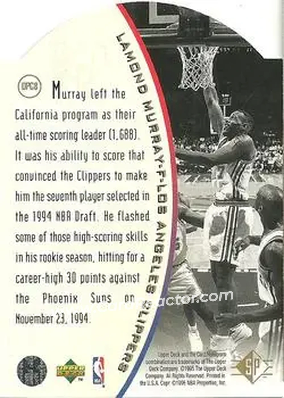1994-95 SP - Holoviews Die Cut #DPC8 - Lamond Murray - Los Angeles Clippers - Back