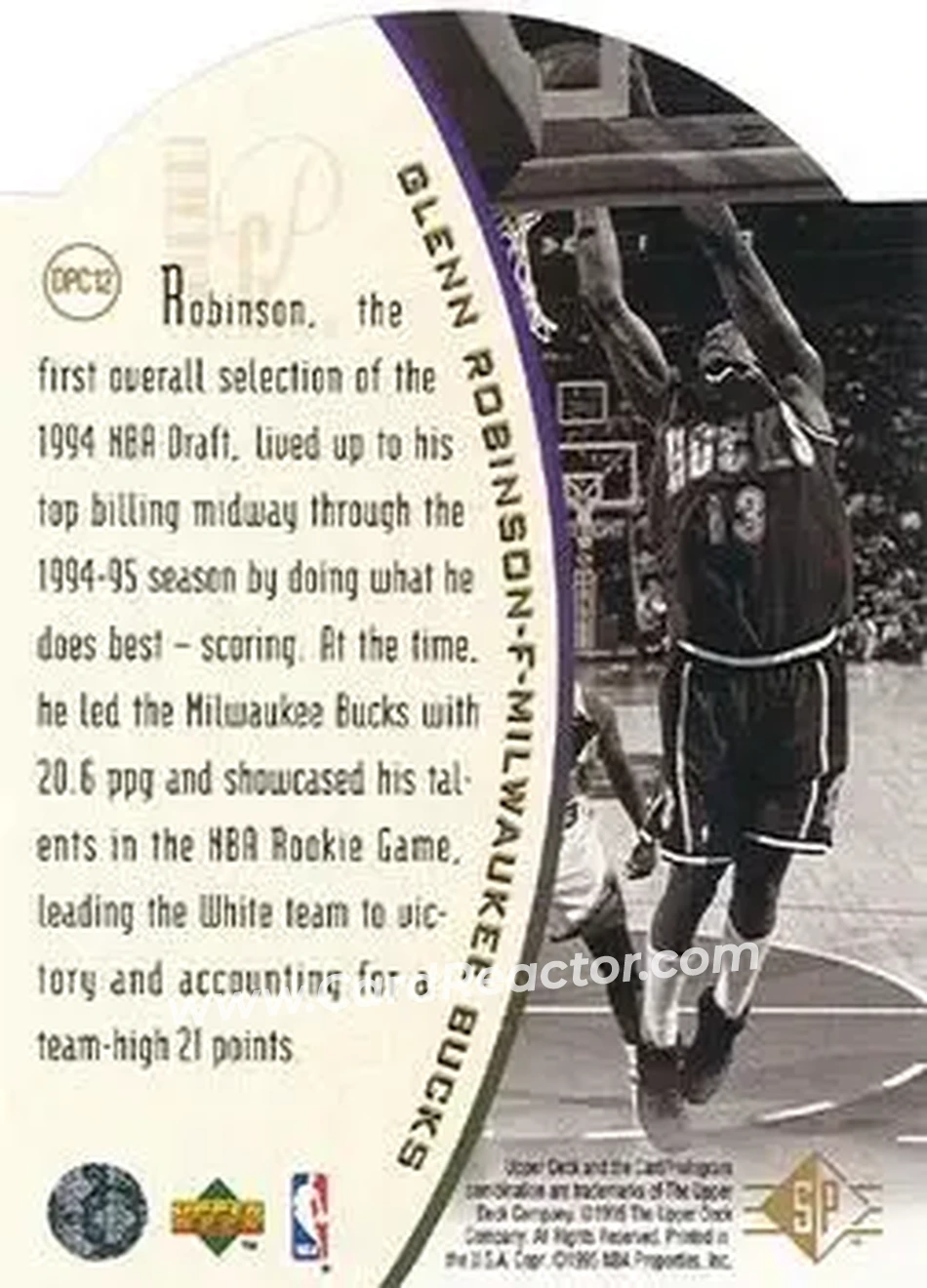 1994-95 SP - Holoviews Die Cut #DPC12 - Glenn Robinson - Milwaukee Bucks - Back