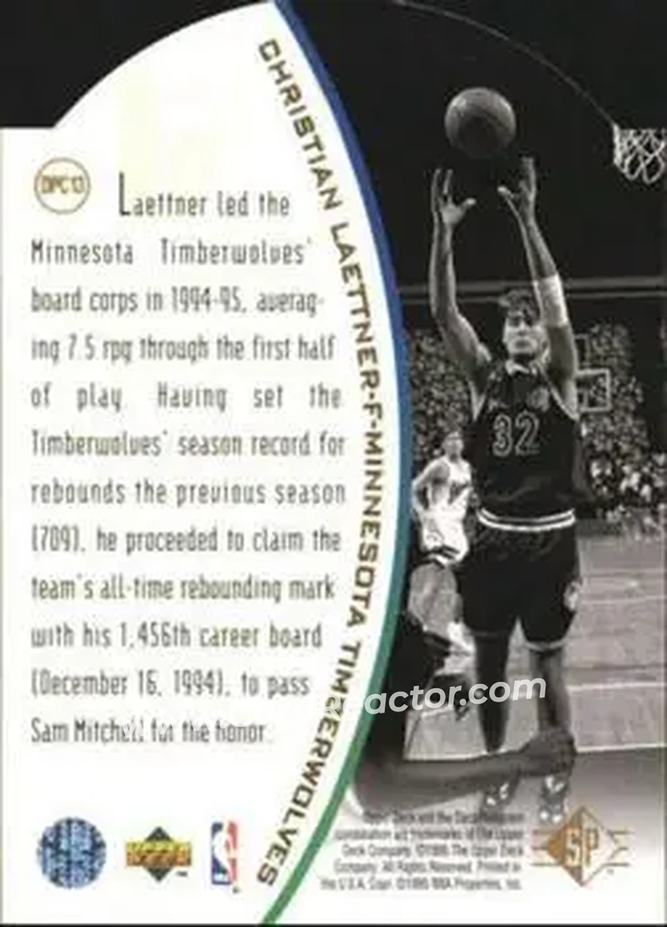 1994-95 SP - Holoviews Die Cut #DPC13 - Christian Laettner - Minnesota Timberwolves - Back