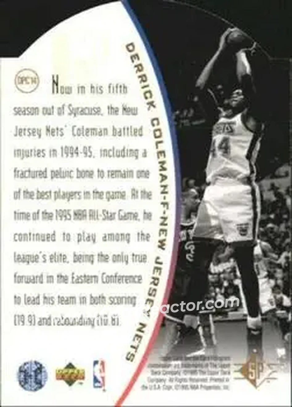 1994-95 SP - Holoviews Die Cut #DPC14 - Derrick Coleman - New Jersey Nets - Back