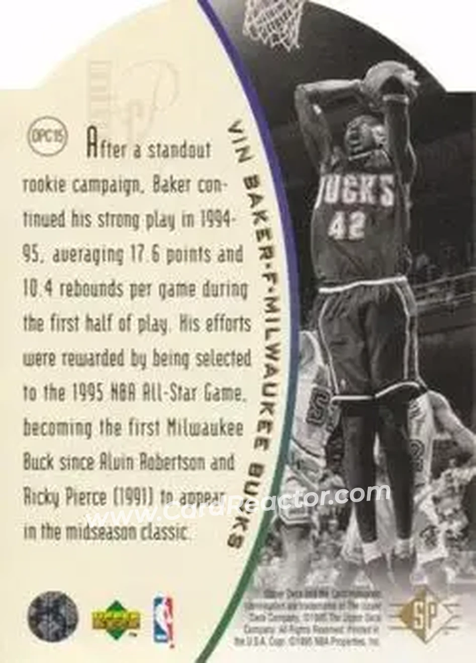 1994-95 SP - Holoviews Die Cut #DPC15 - Vin Baker - Milwaukee Bucks - Back 1994-95 SP - Holoviews Die Cut #DPC15 - Vin Baker - Milwaukee Bucks - Back