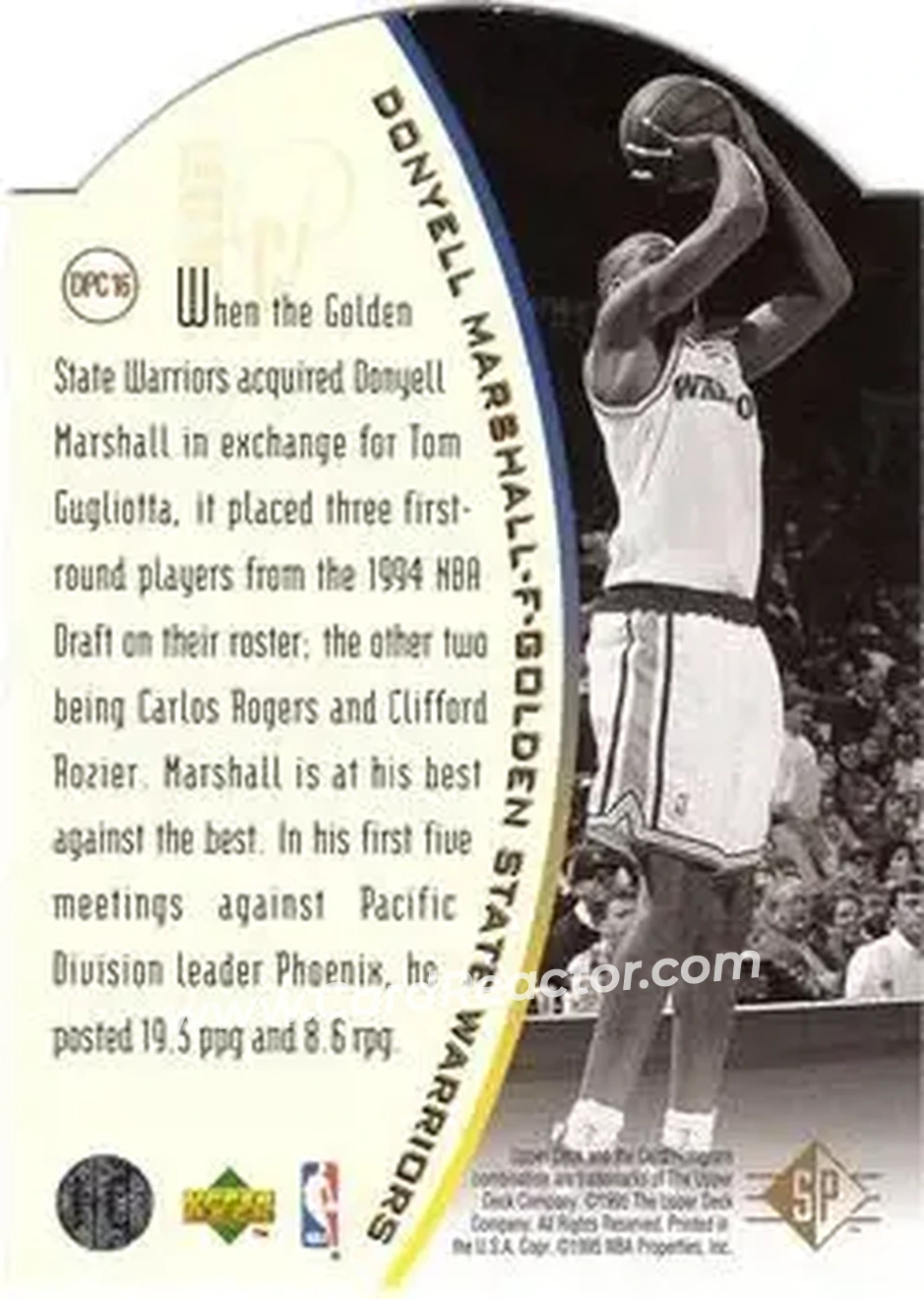1994-95 SP - Holoviews Die Cut #DPC16 - Donyell Marshall - Golden State Warriors - Back