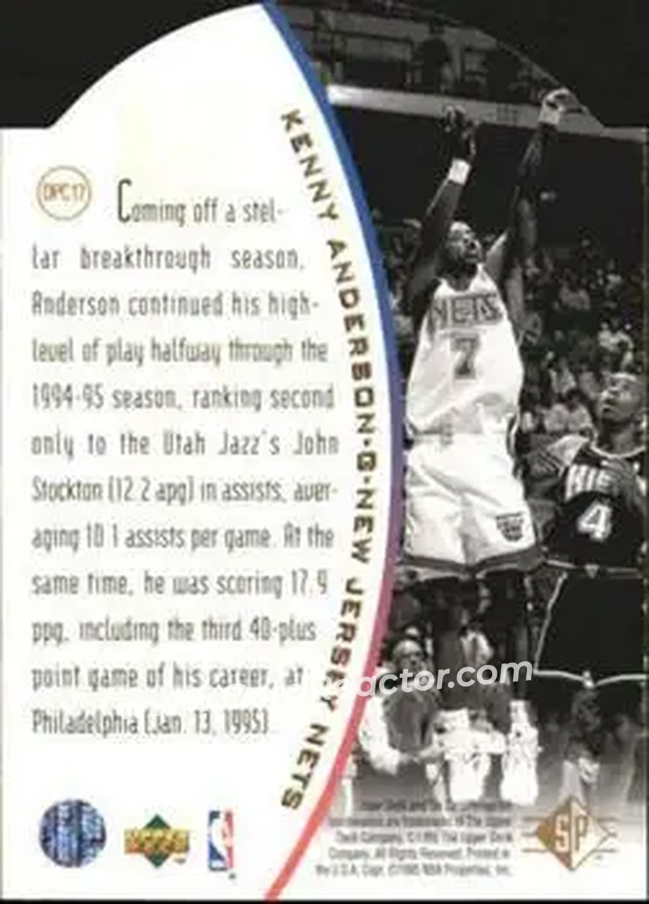 1994-95 SP - Holoviews Die Cut #DPC17 - Kenny Anderson - New Jersey Nets - Back