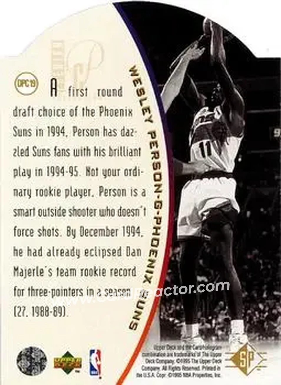 1994-95 SP - Holoviews Die Cut #DPC19 - Wesley Person - Phoenix Suns - Back