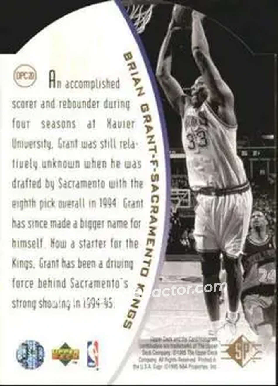 1994-95 SP - Holoviews Die Cut #DPC20 - Brian Grant - Sacramento Kings - Back 1994-95 SP - Holoviews Die Cut #DPC20 - Brian Grant - Sacramento Kings - Back