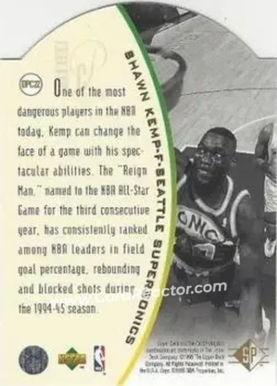 1994-95 SP - Holoviews Die Cut #DPC22 - Shawn Kemp - Seattle SuperSonics - Back