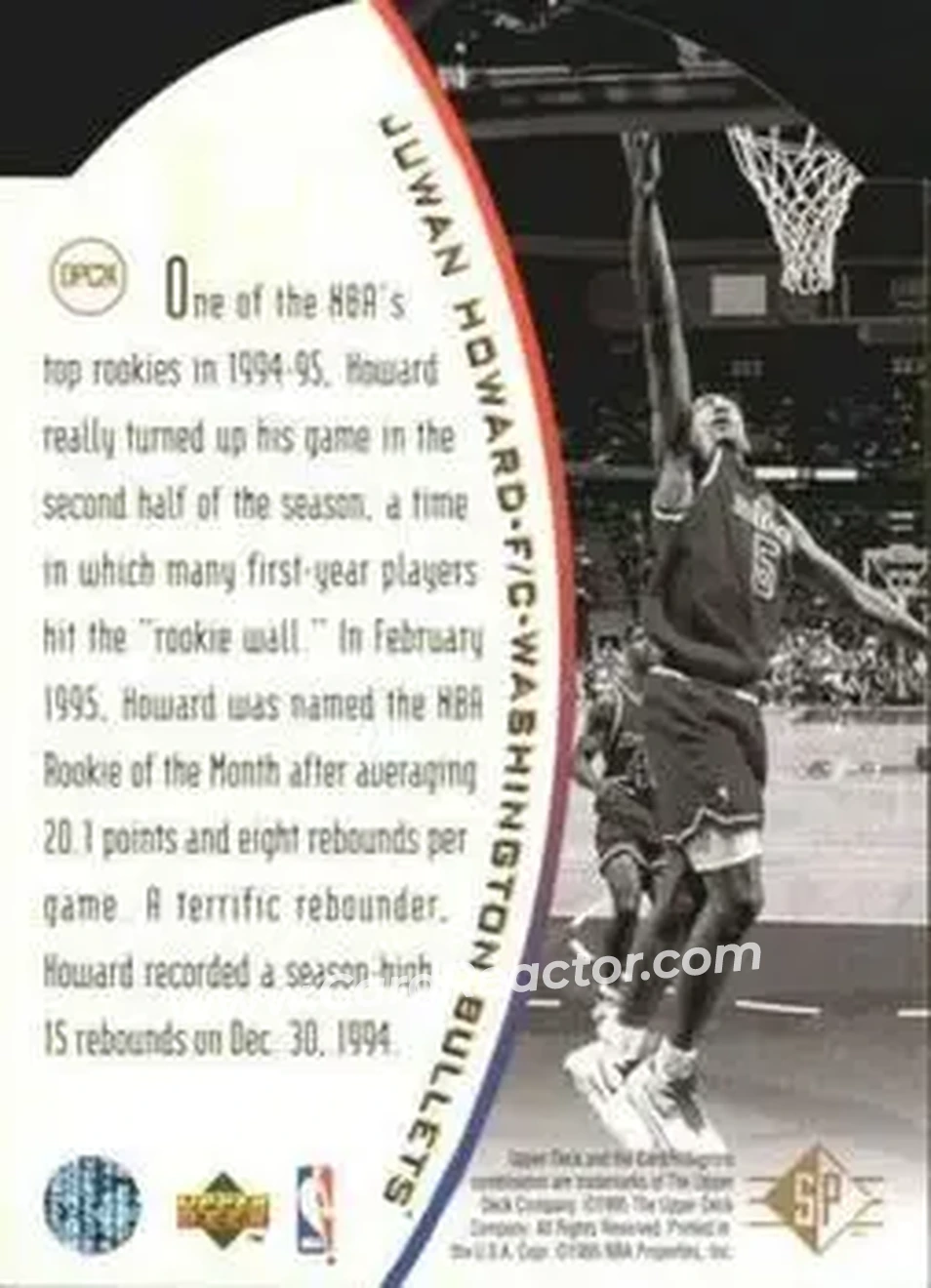1994-95 SP - Holoviews Die Cut #DPC24 - Juwan Howard - Washington Bullets - Back