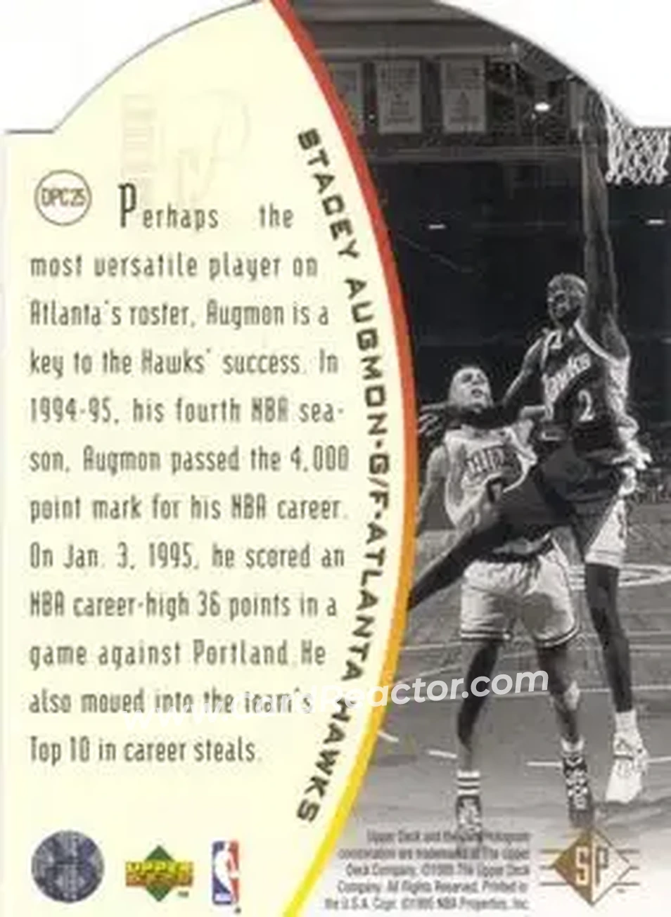 1994-95 SP - Holoviews Die Cut #DPC25 - Stacey Augmon - Atlanta Hawks - Back