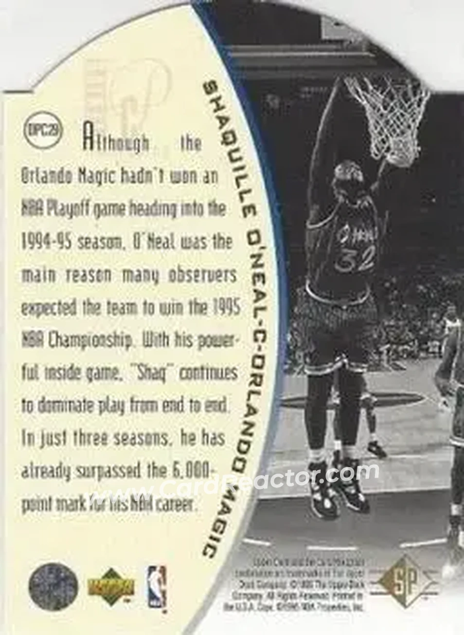 1994-95 SP - Holoviews Die Cut #DPC29 - Shaquille O'Neal - Orlando Magic - Back