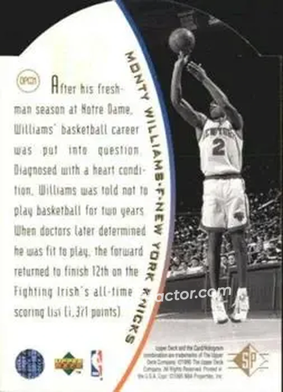 1994-95 SP - Holoviews Die Cut #DPC31 - Monty Williams - New York Knicks - Back
