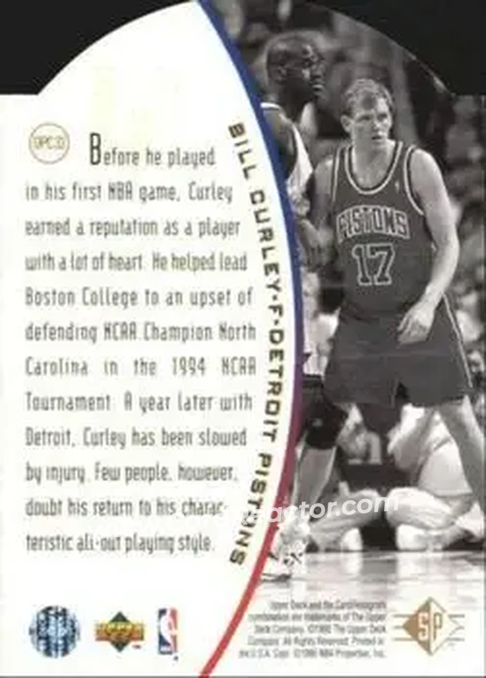 1994-95 SP - Holoviews Die Cut #DPC33 - Bill Curley - Detroit Pistons - Back
