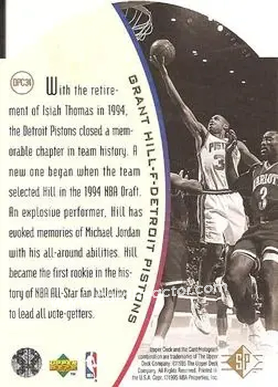 1994-95 SP - Holoviews Die Cut #DPC34 - Grant Hill - Detroit Pistons - Back