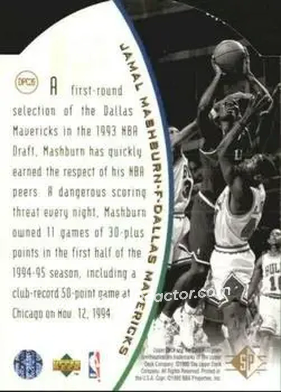 1994-95 SP - Holoviews Die Cut #DPC35 - Jamal Mashburn - Dallas Mavericks - Back