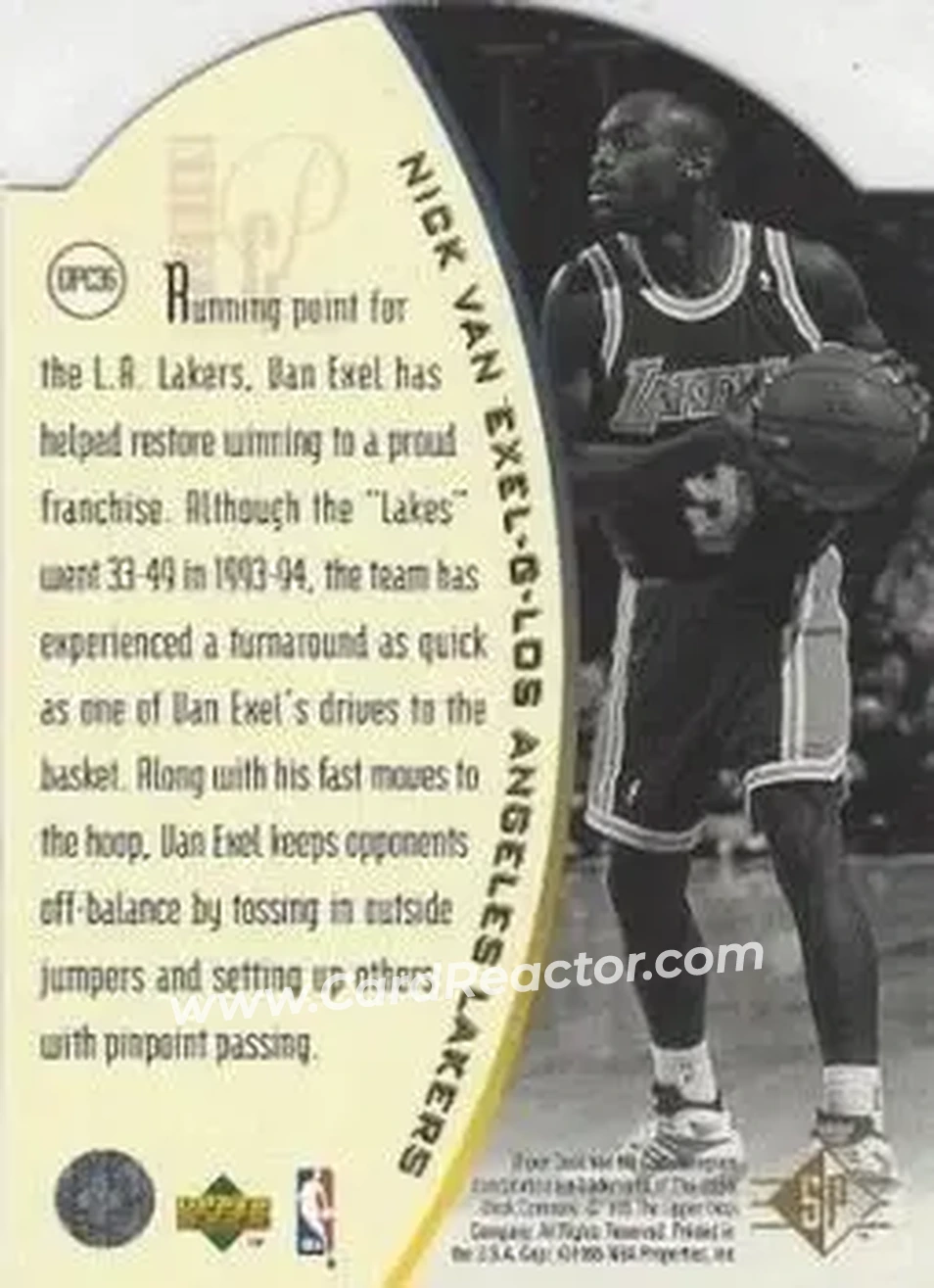 1994-95 SP - Holoviews Die Cut #DPC36 - Nick Van Exel - Los Angeles Lakers - Back