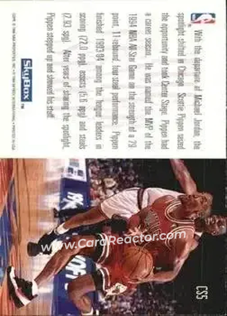 1994-95 SkyBox Premium - Center Stage #CS5 - Scottie Pippen - Chicago Bulls - Back