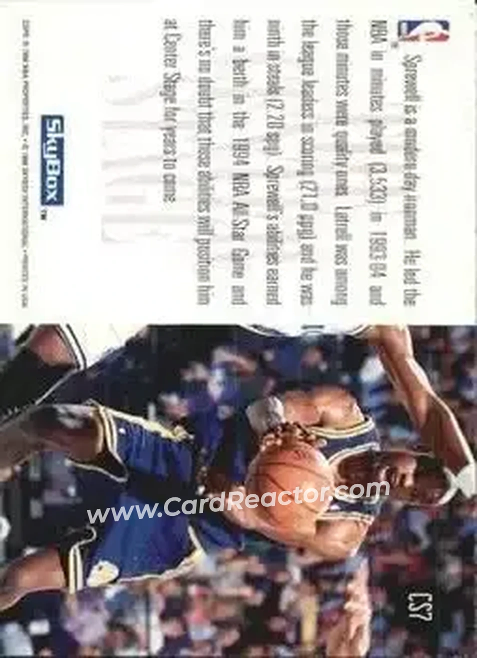 1994-95 SkyBox Premium - Center Stage #CS7 - Latrell Sprewell - Golden State Warriors - Back
