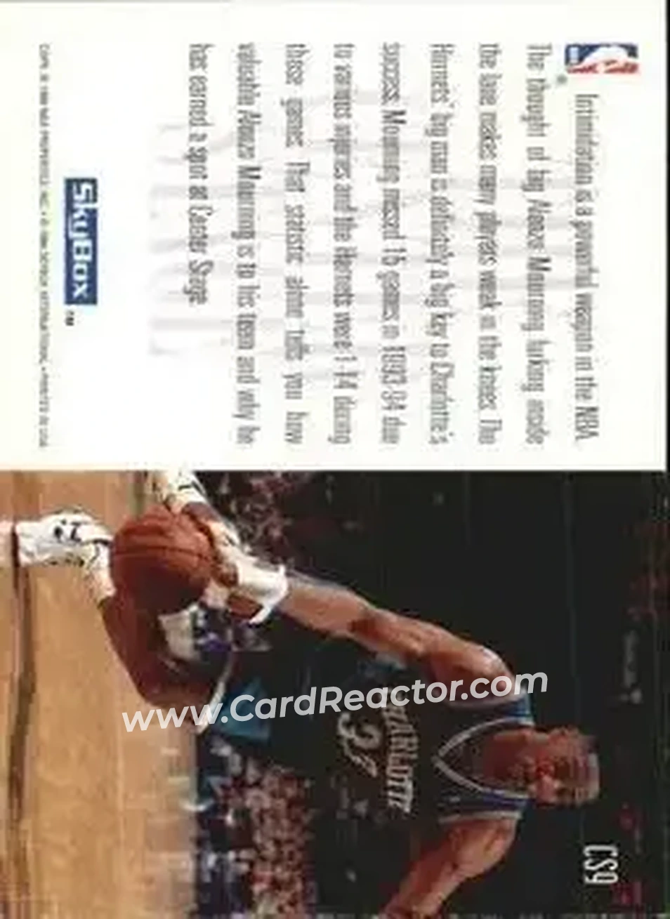 1994-95 SkyBox Premium - Center Stage #CS9 - Alonzo Mourning - Charlotte Hornets - Back