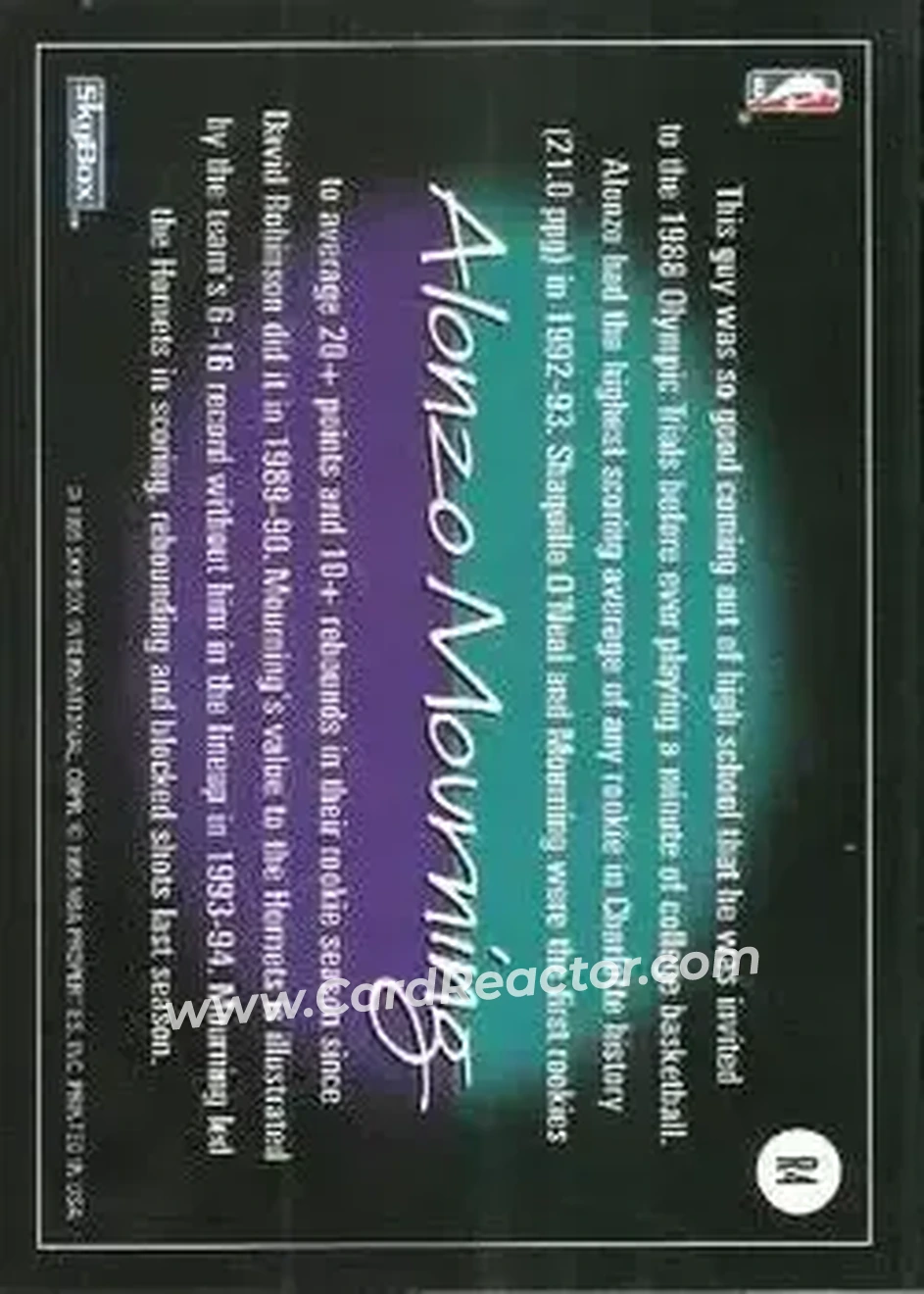 1994-95 SkyBox Premium - Revolution #R4 - Alonzo Mourning - Charlotte Hornets - Back