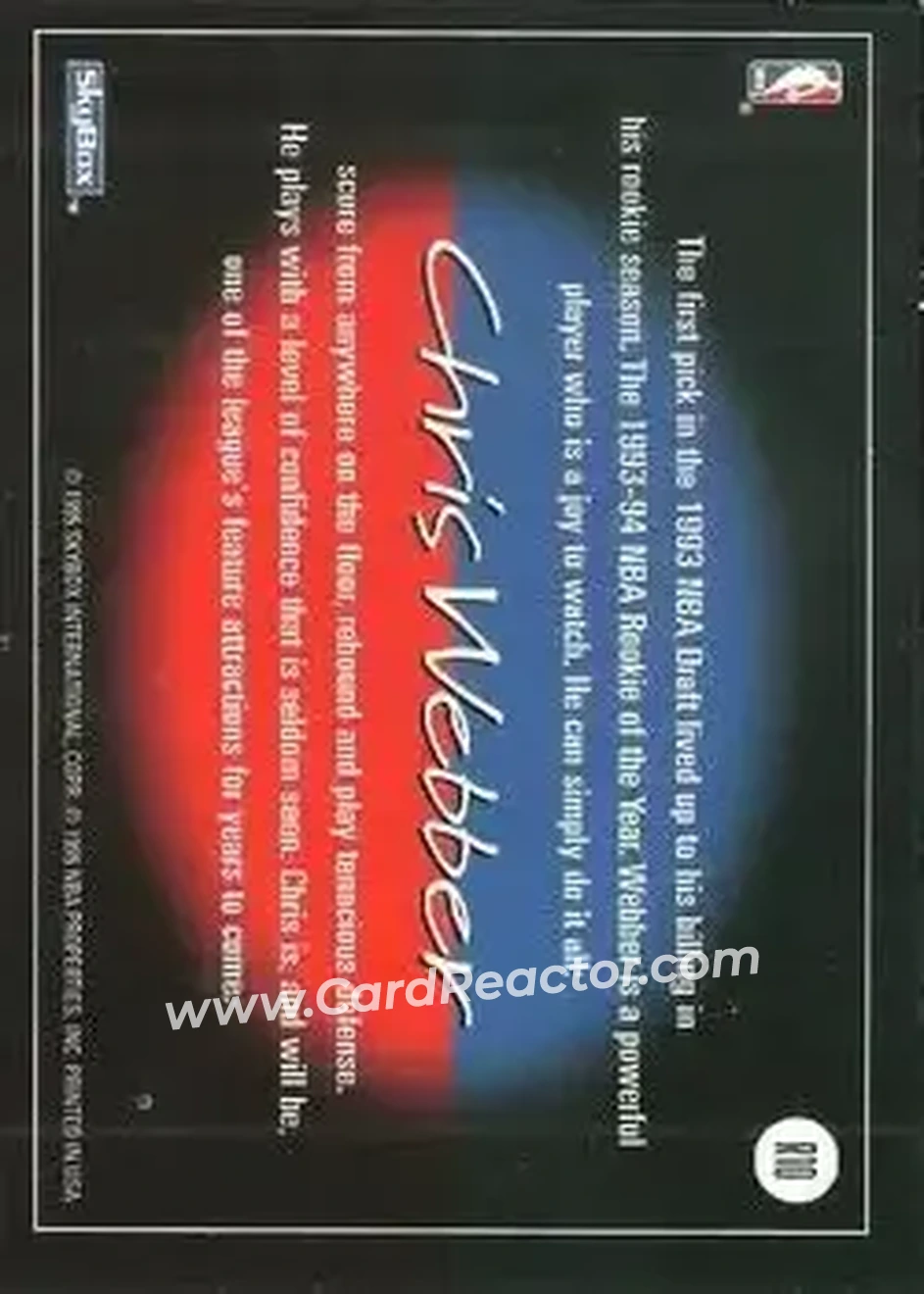 1994-95 SkyBox Premium - Revolution #R10 - Chris Webber - Washington Bullets - Back 1994-95 SkyBox Premium - Revolution #R10 - Chris Webber - Washington Bullets - Back