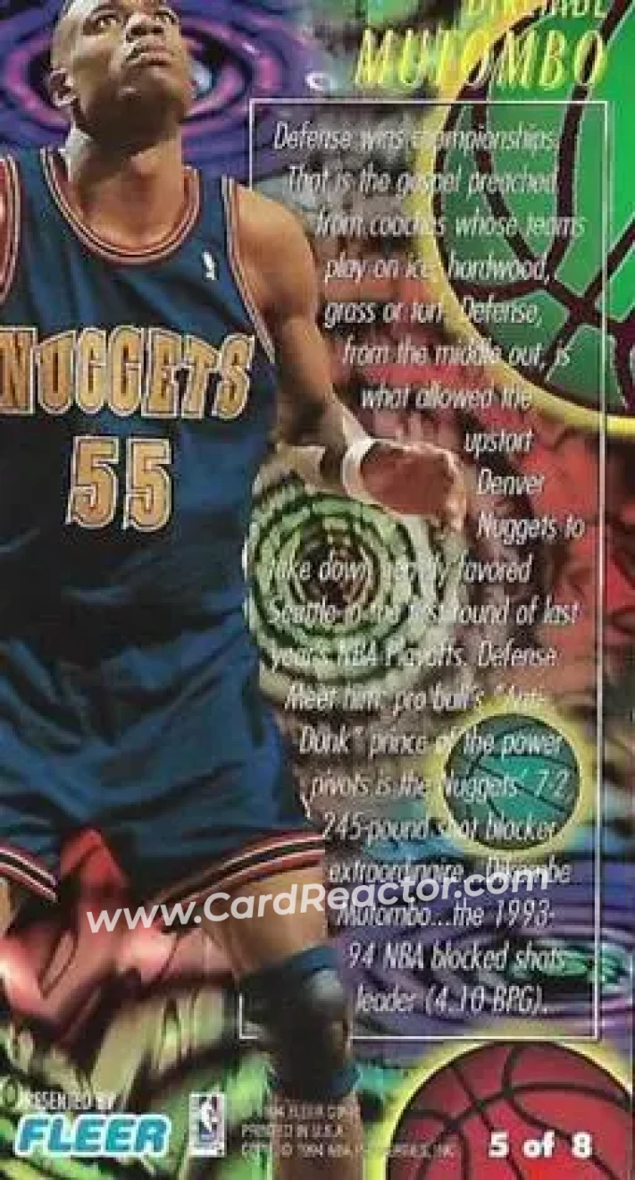 1994-95 Jam Session - Slam Dunk Heroes #5 - Dikembe Mutombo - Denver Nuggets - Back 1994-95 Jam Session - Slam Dunk Heroes #5 - Dikembe Mutombo - Denver Nuggets - Back