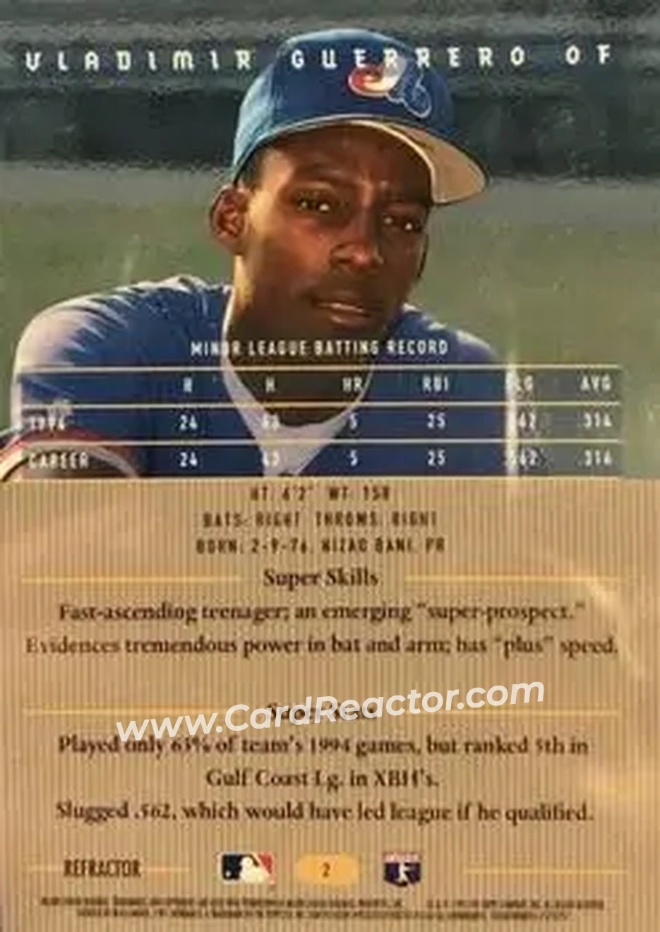 1995 Bowman's Best - Refractors #2 - Vladimir Guerrero - Montreal Expos - Back 1995 Bowman's Best - Refractors #2 - Vladimir Guerrero - Montreal Expos - Back