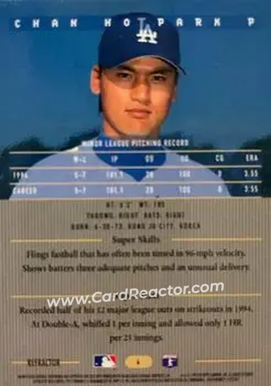 1995 Bowman's Best - Refractors #4 - Chan Ho Park - Los Angeles Dodgers - Back